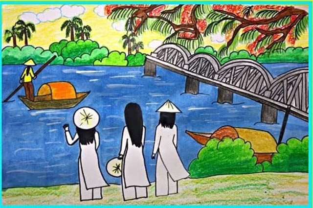 Mẫu tranh vẽ Hành trình mùa xuân lên rừng, xuống biển