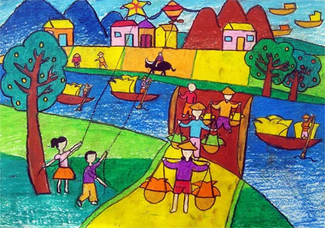 Mẫu tranh vẽ Hành trình mùa xuân lên rừng, xuống biển