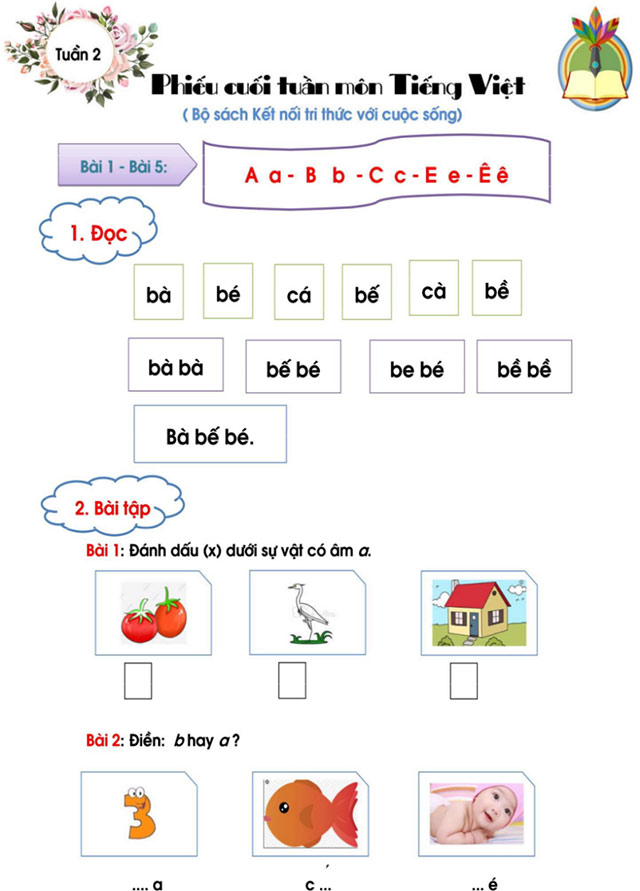 Phiếu bài tập cuối tuần Tiếng Việt lớp 1 - Tuần 2