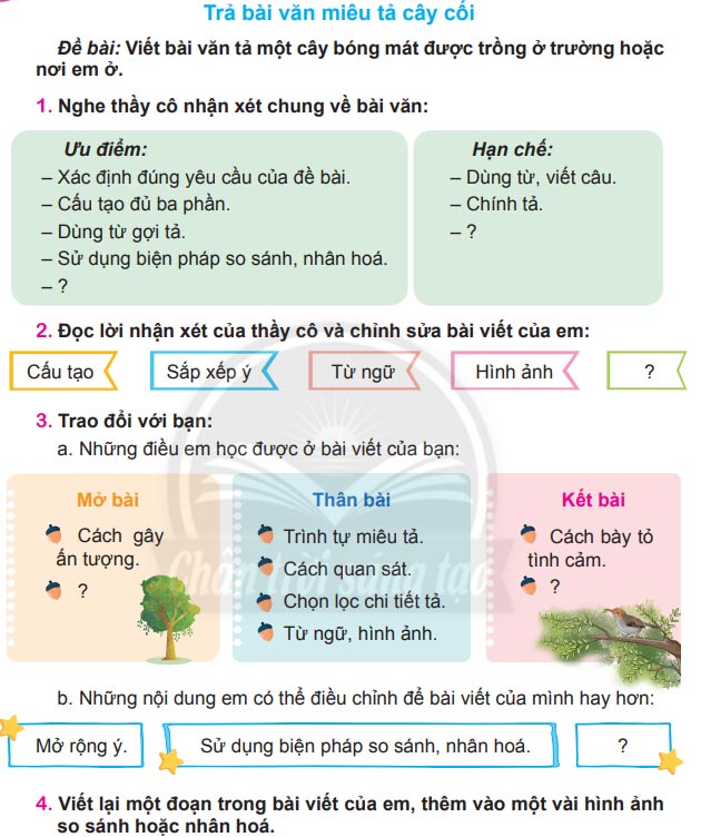 Trả bài văn miêu tả cây cối 