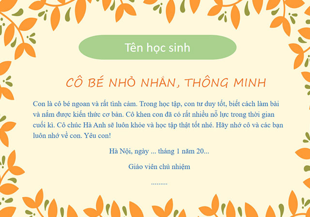 PowerPoint nhận xét học sinh