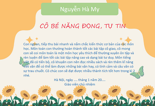 PowerPoint nhận xét học sinh