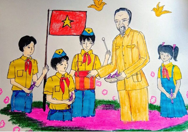 Tranh vẽ Bác Hồ và thiếu nhi