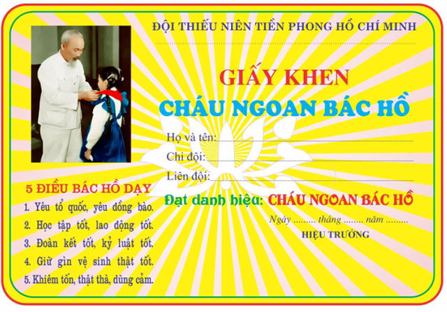 Mẫu giấy khen cháu ngoan Bác Hồ