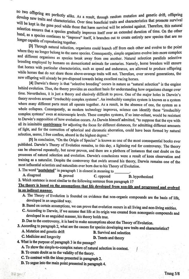 Đề thi vào 10 môn Tiếng Anh Chuyên Vĩnh Phúc năm 2024