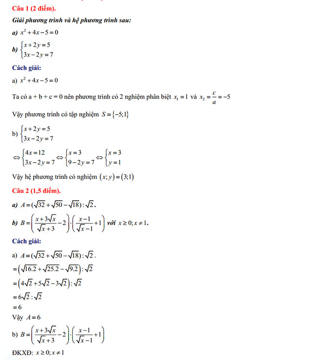 Đáp án đề thi vào 10 môn Toán Bình Thuận 2024