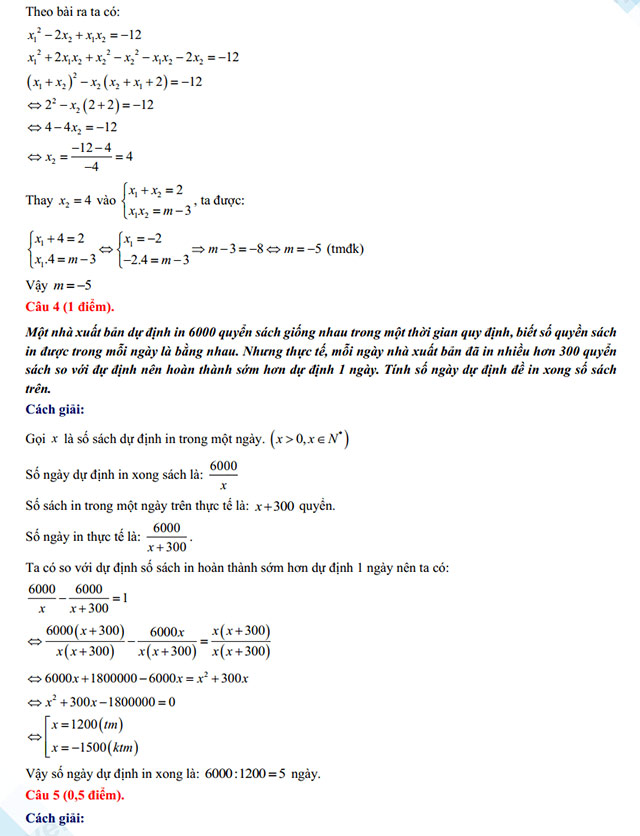 Đáp án đề thi vào 10 môn Toán Bình Thuận 2024