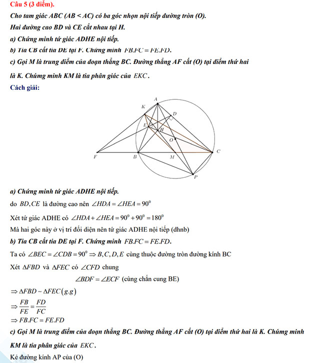 Đáp án đề thi vào 10 môn Toán Bình Thuận 2024