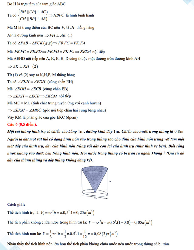 Đáp án đề thi vào 10 môn Toán Bình Thuận 2024