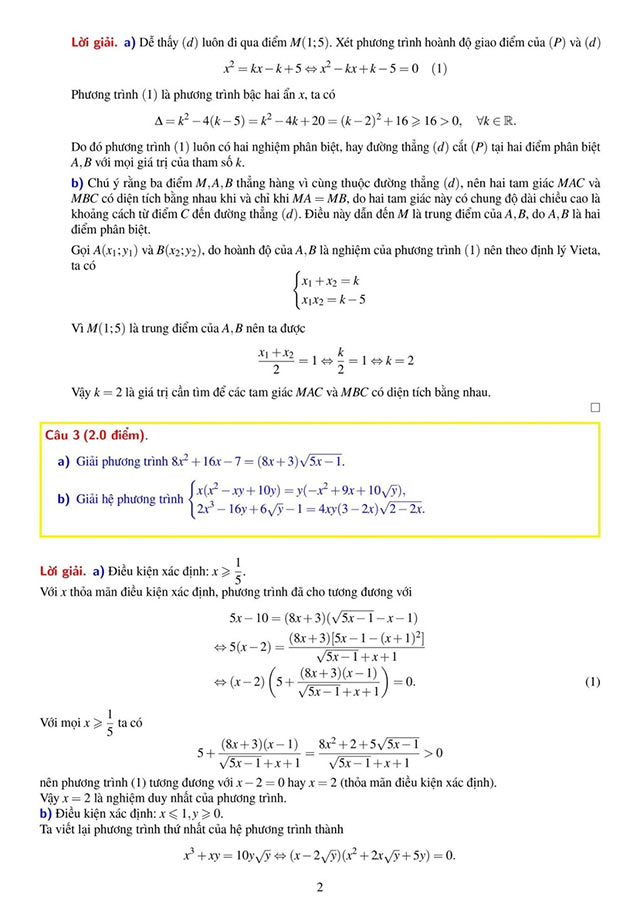 Đáp án đề thi vào 10 môn Toán Chuyên Lê Quý Đôn, Đà Nẵng