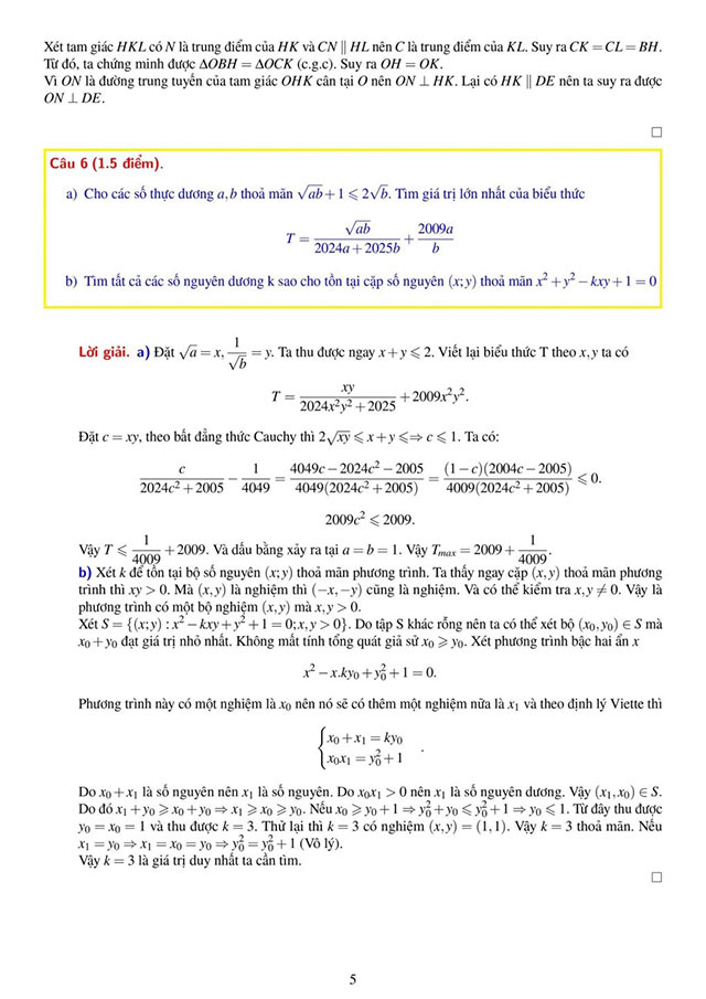 Đáp án đề thi vào 10 môn Toán Chuyên Lê Quý Đôn, Đà Nẵng