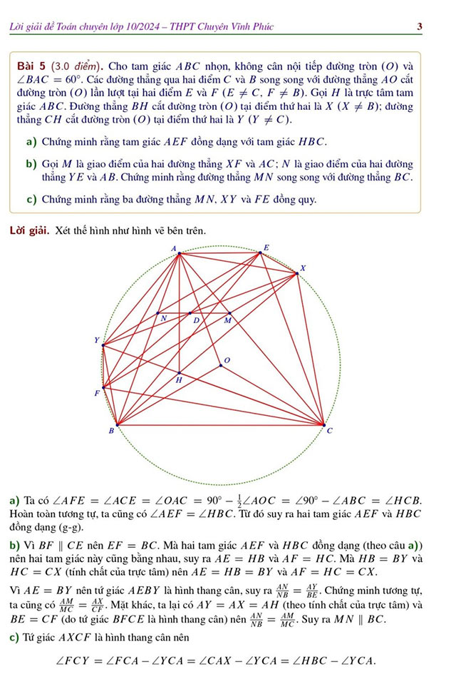 Đáp án đề thi vào 10 môn Toán Chuyên Vĩnh Phúc năm 2024