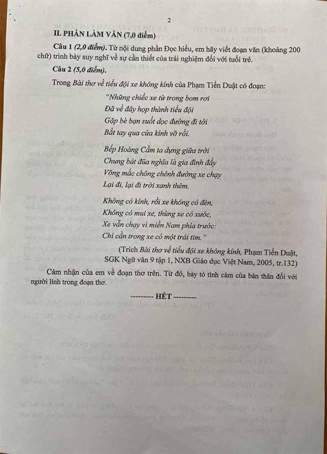 Đề thi vào lớp 10 môn Văn Chuyên Hùng Vương 2024