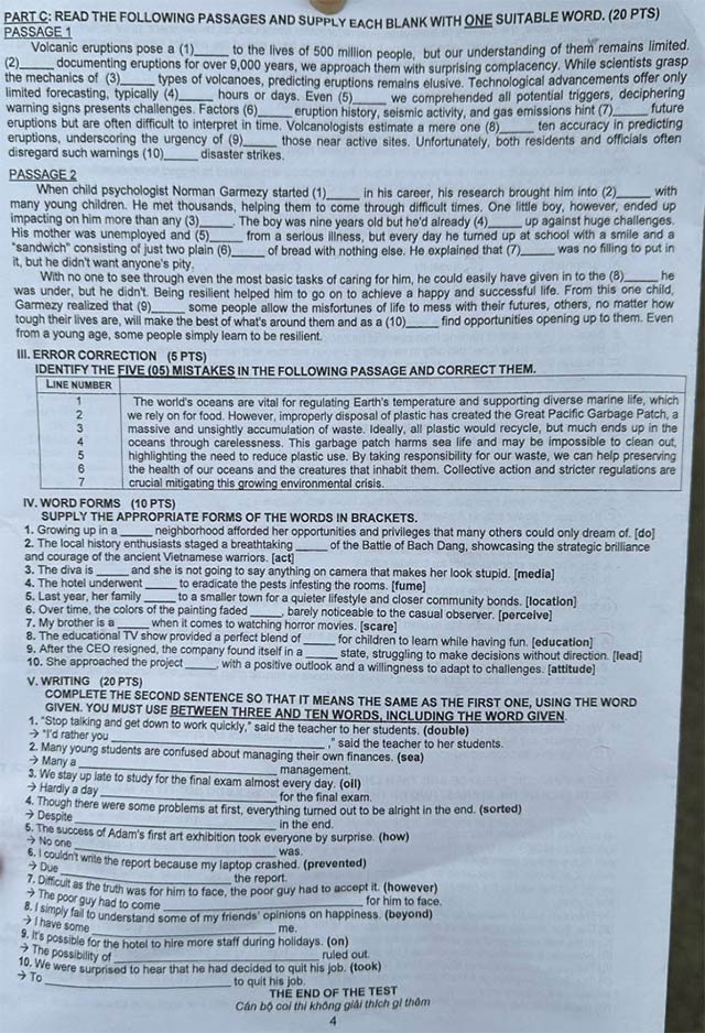 Đề thi vào 10 chuyên Tiếng Anh Hồ Chí Minh 2024