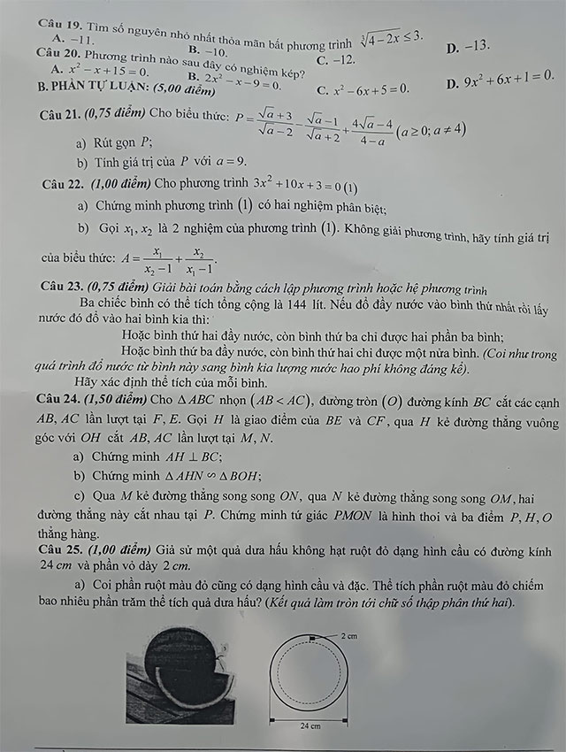 Đề thi vào lớp 10 môn Toán trường THPT Duy Tân