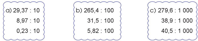 Chia một số thập phân cho 10, 100, 1 000,...