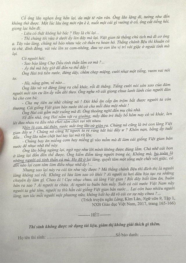 Đề thi vào lớp 10 môn Văn Kiên Giang năm 2024