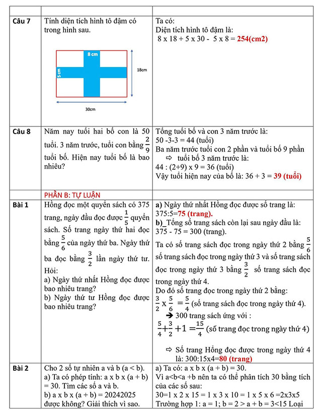 Đáp án đề thi vào lớp 6 Toán THCS Cầu Giấy 2024