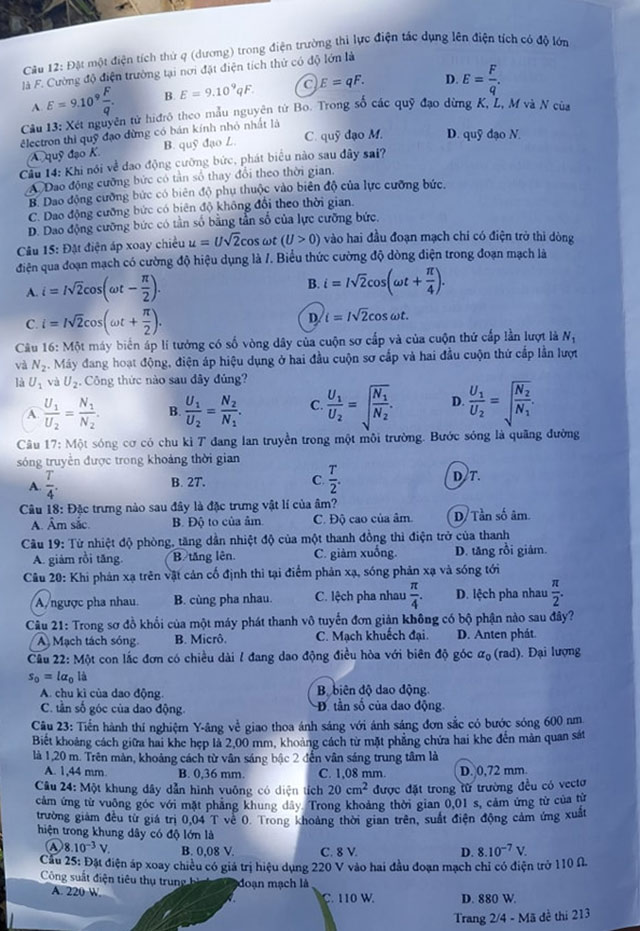 Mã đề 213