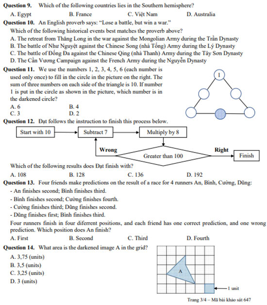 Đề thi vào lớp 6 môn Tiếng Anh Chuyên Trần Đại Nghĩa