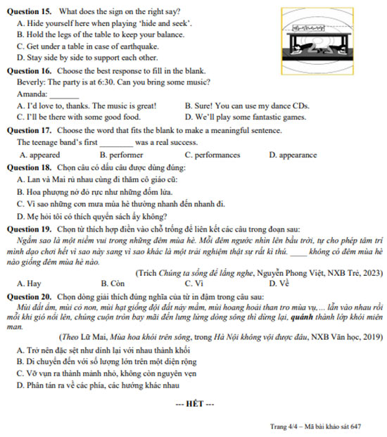 Đề thi vào lớp 6 môn Tiếng Anh Chuyên Trần Đại Nghĩa