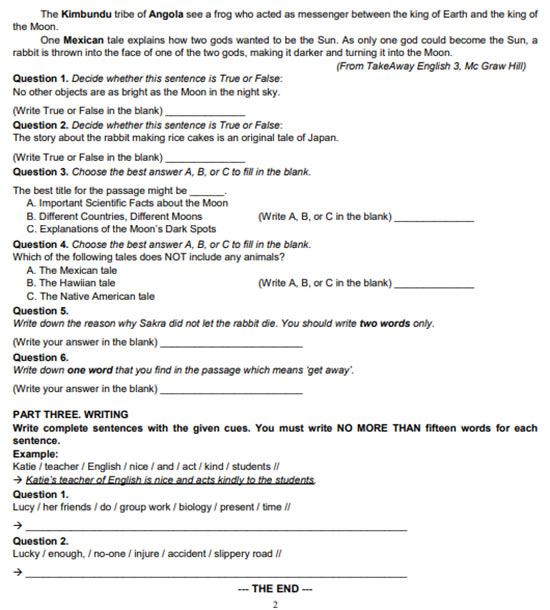 Đề thi vào lớp 6 môn Tiếng Anh Chuyên Trần Đại Nghĩa