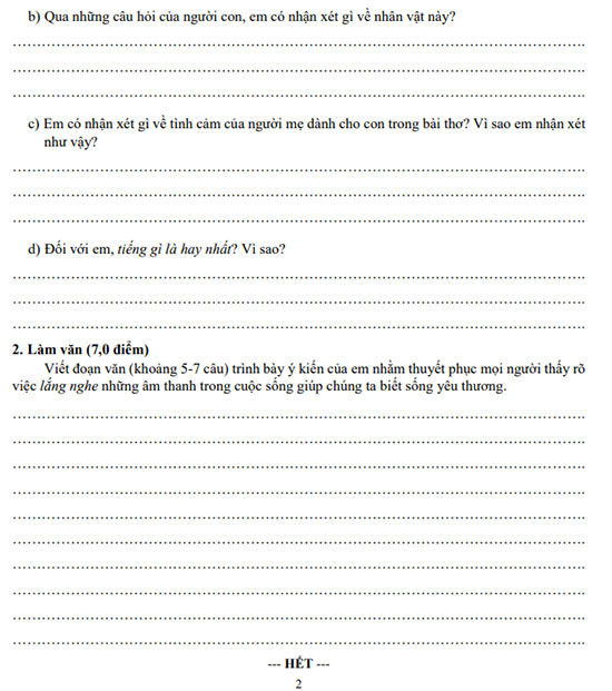 Đề thi vào lớp 6 môn Văn Chuyên Trần Đại Nghĩa