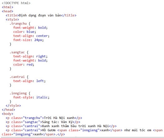 Định dạng văn bản bằng CSS