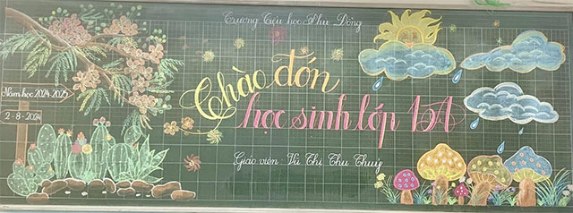 Mẫu trang trí bảng lớp đón học sinh lớp 1