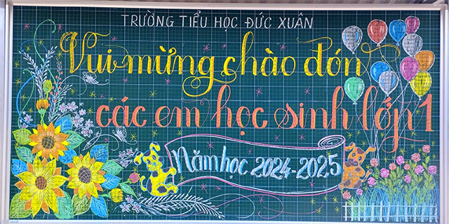Mẫu trang trí bảng lớp đón học sinh lớp 1