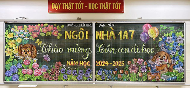 Mẫu trang trí bảng lớp đón học sinh lớp 1