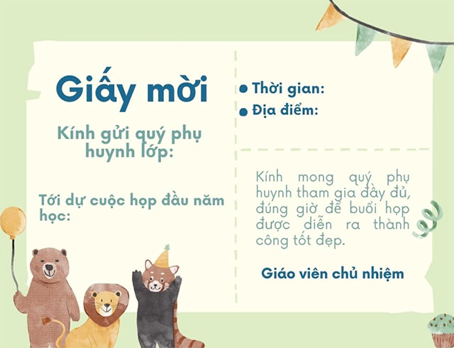 Thư mời họp phụ huynh đầu năm