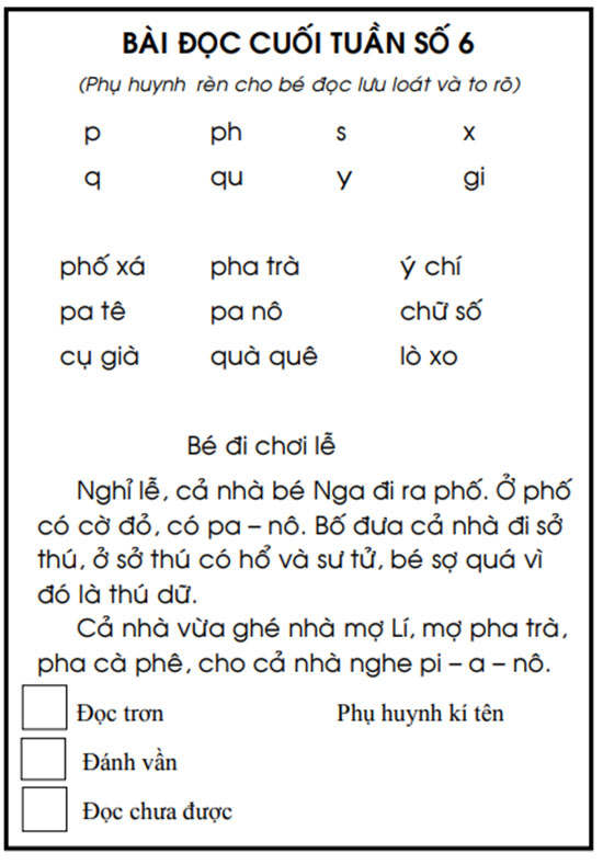 Bài đọc cuối tuần lớp 1