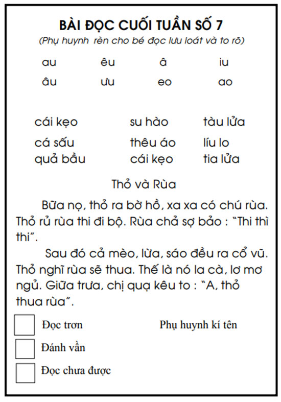 Bài đọc cuối tuần lớp 1