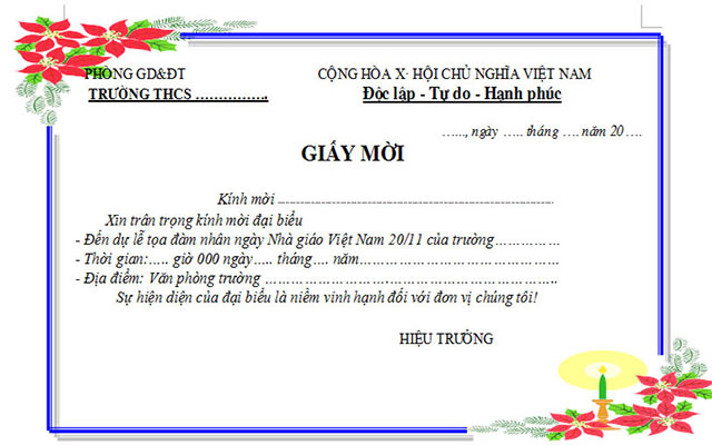 Giấy mời dự Lễ kỷ niệm 20/11