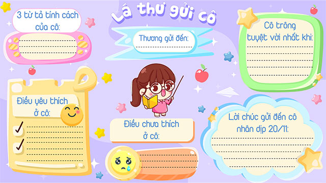 Phiếu viết lời chúc 20/11 cho cô
