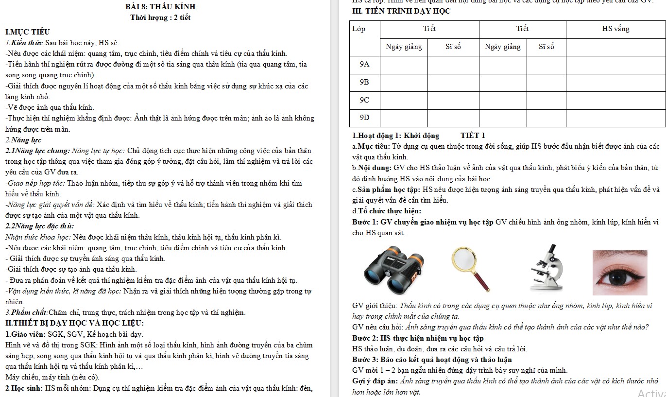 Giáo án KHTN 9 Bài 8 file word