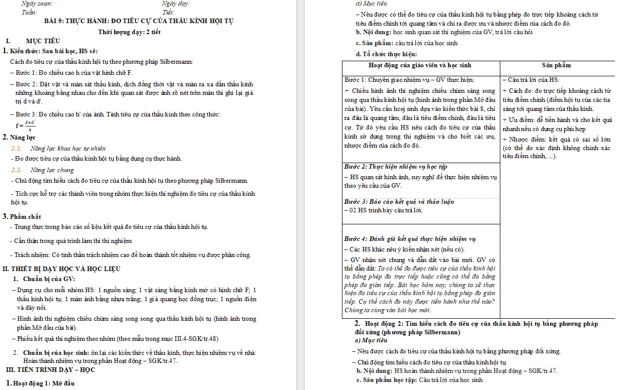 Giáo án KHTN 9 Bài 9 file word