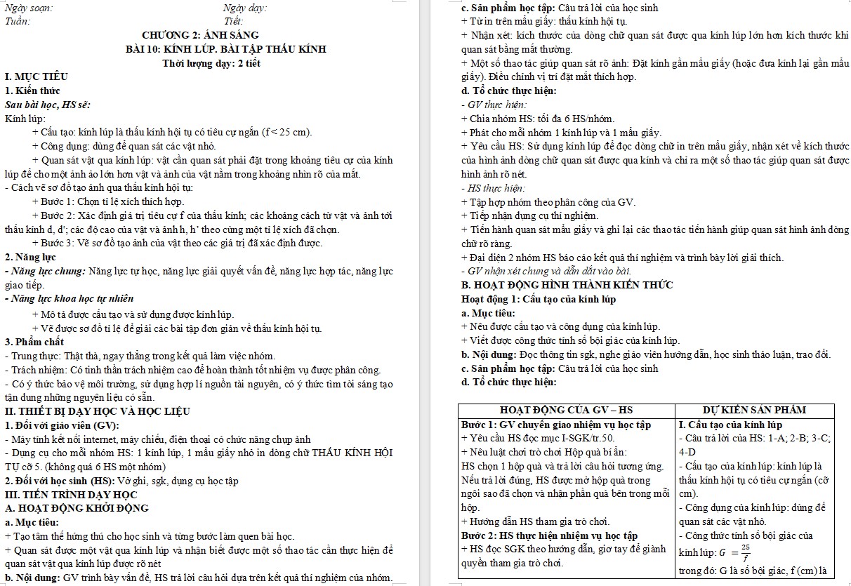 Giáo án KHTN 9 Bài 10 file word