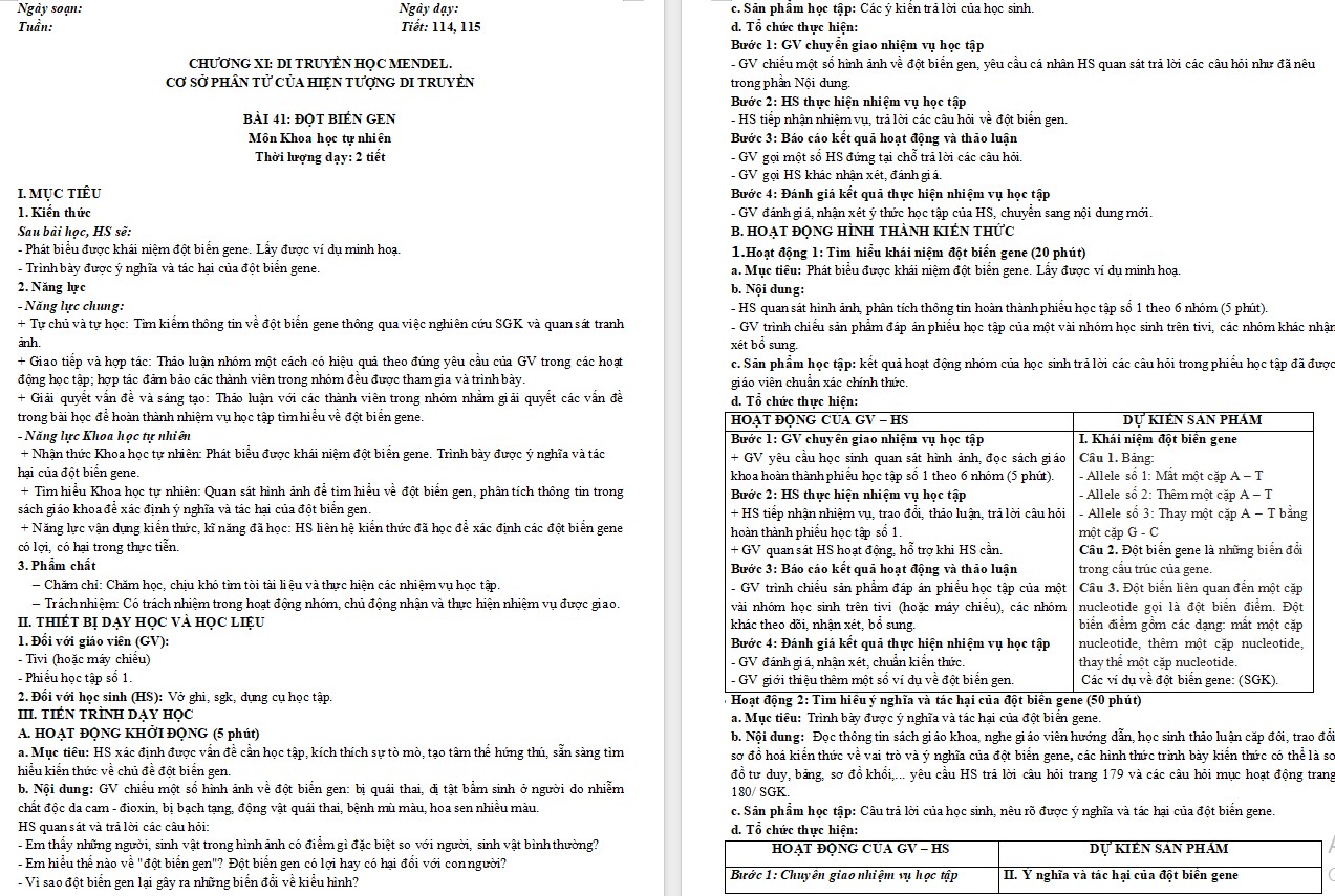 Giáo án KHTN 9 Bài 41 file word