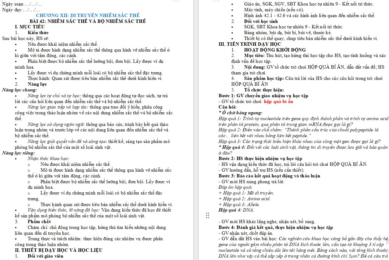 Giáo án KHTN 9 Bài 42 file word