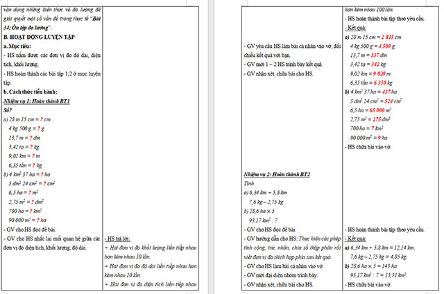 Giáo án Toán 5 Ôn tập đo lường