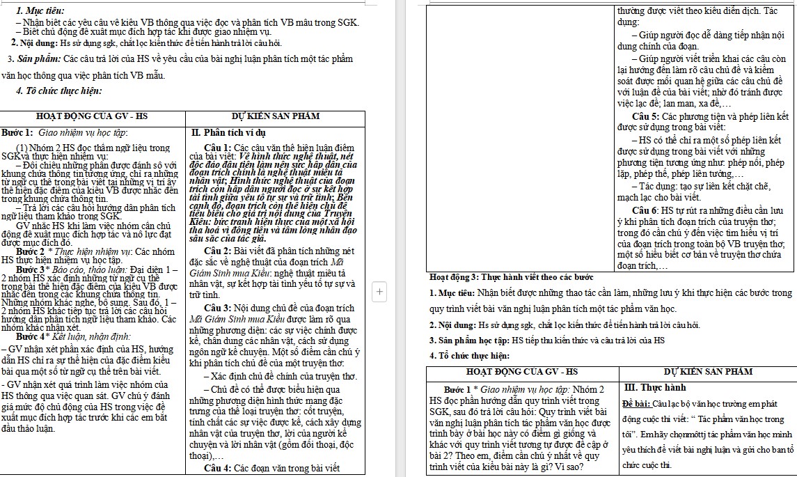 Giáo án Văn 9 CTST Bài Viết bài văn nghị luận phân tích một tác phẩm văn học