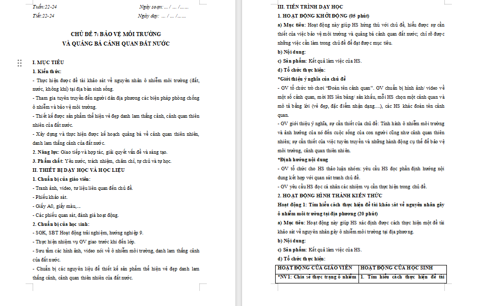 Giáo án HĐTN 9 Chân trời sáng tạo Chủ đề 7