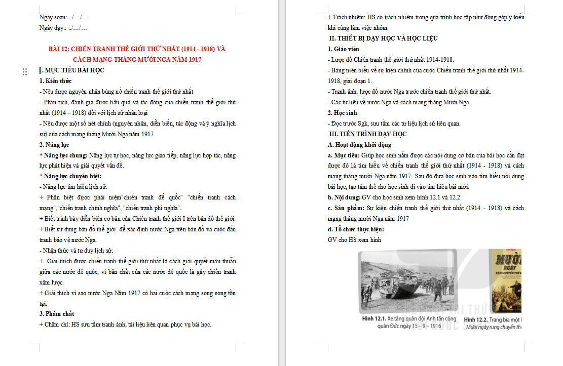 Giáo án Lịch sử 8 Kết nối tri thức Bài 12