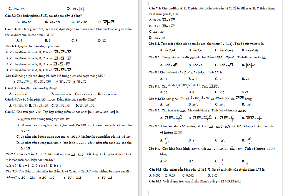 Đề cương ôn tập học kì 1 Toán 10