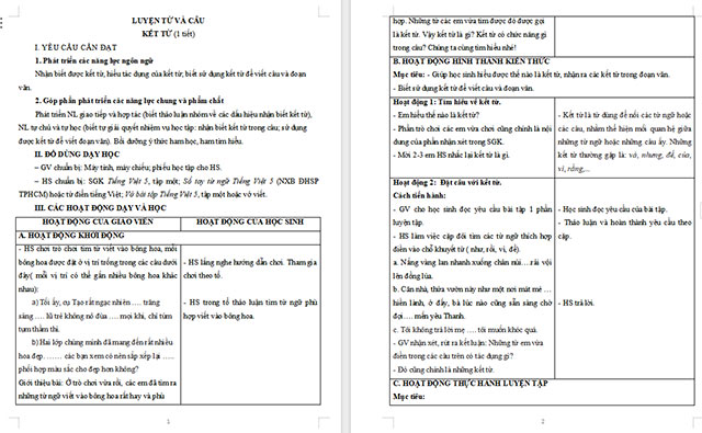 Giáo án Tiếng Việt 5 Luyện từ và câu: Kết từ