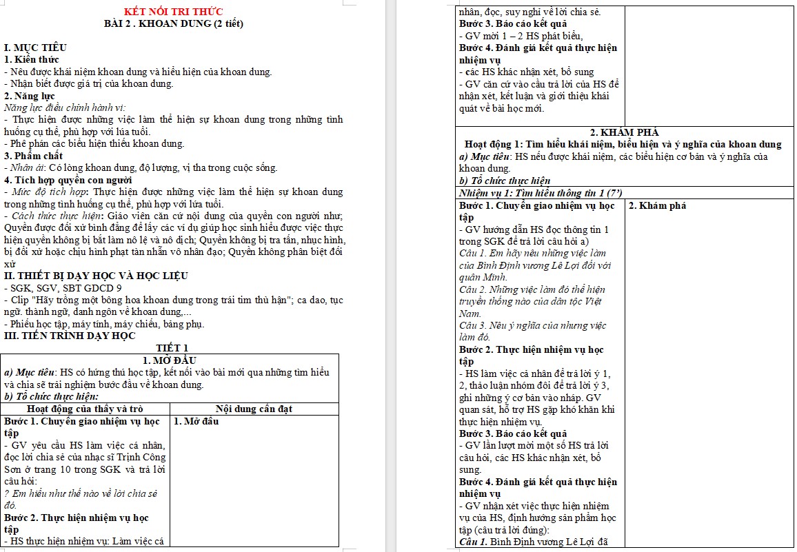 Giáo án GDCD 9 Bài 2 KNTT file word