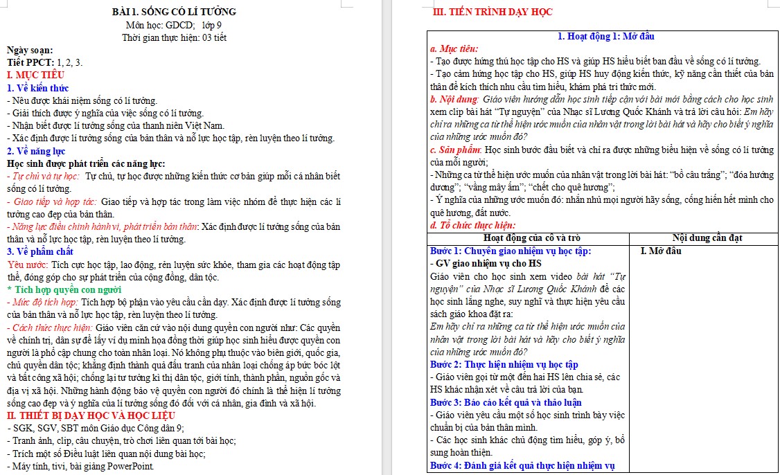 Giáo án GDCD 9 Bài 1 KNTT file word