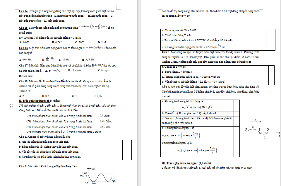 Đề thi cuối kì 1 Vật lí 11